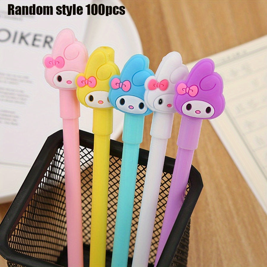 The Back-To-School Season Features 100pcs of 0.5Mm Black Neutral Pens in Various Cute Rabbit Designs, Perfect for Stationery And Office Use, Ideal for Lovely Signatures.