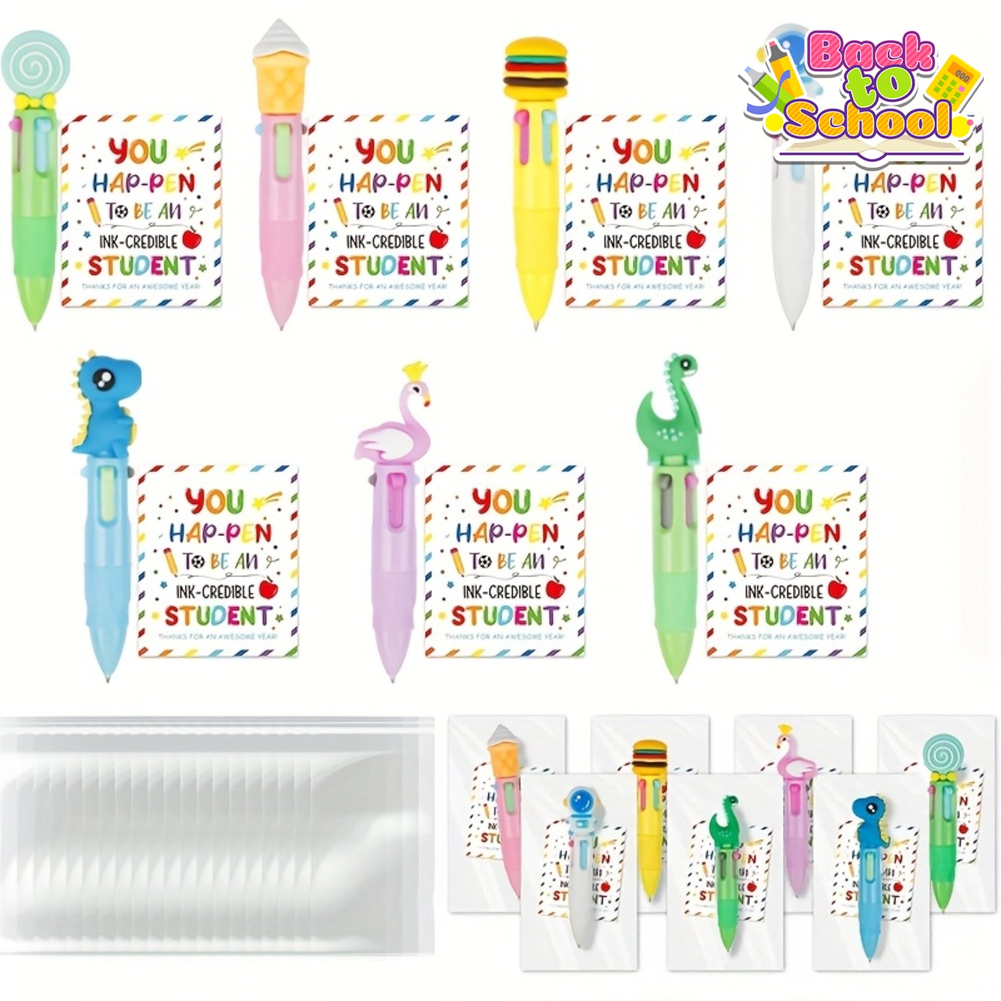 [Cute Cartoon Pens] 28 Sets of 84pcs 4-In-1 Multicolor Retractable Ballpoint Pens | Cute Cartoon End of Year Student Gifts with Gift Cards, Suitable for School Party Gifts and Bulk School Exchange Gifts