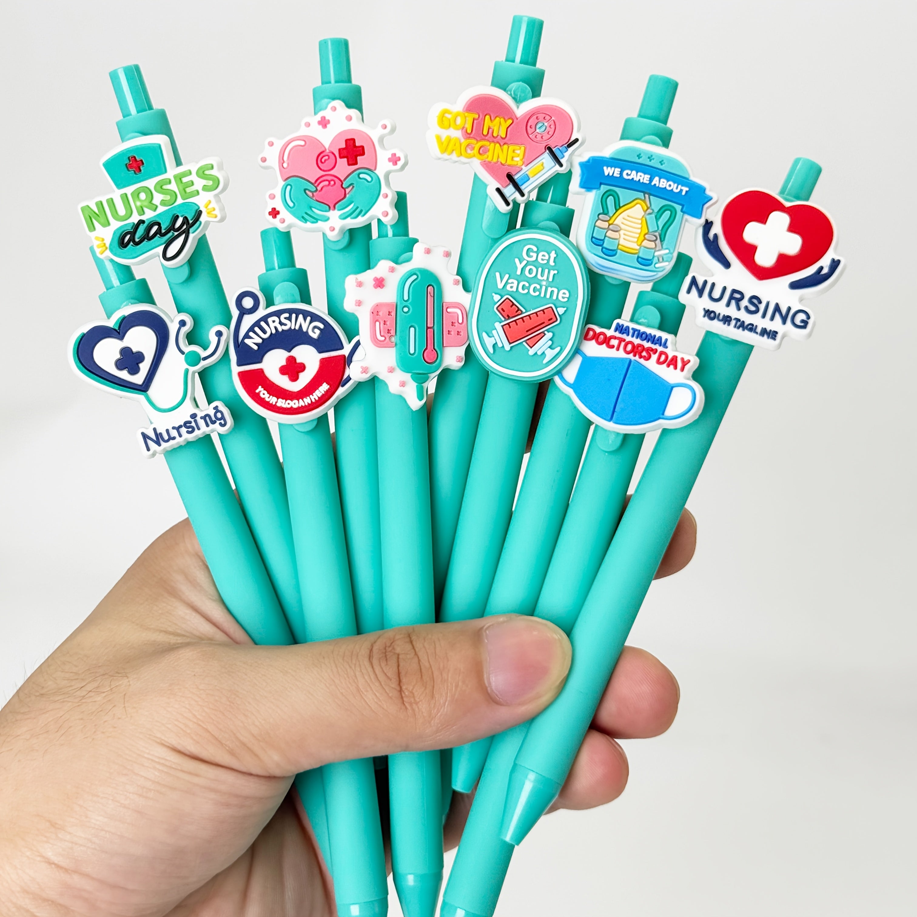 12/25 Retractable Ballpoint Pens from The Medical Series, in Teal Color, Designed for Doctors And Nurses, Featuring a Press Mechanism with Black Ink Refills, Perfect for Signing Medical Documents, And a Fun Office Stationery Gift.