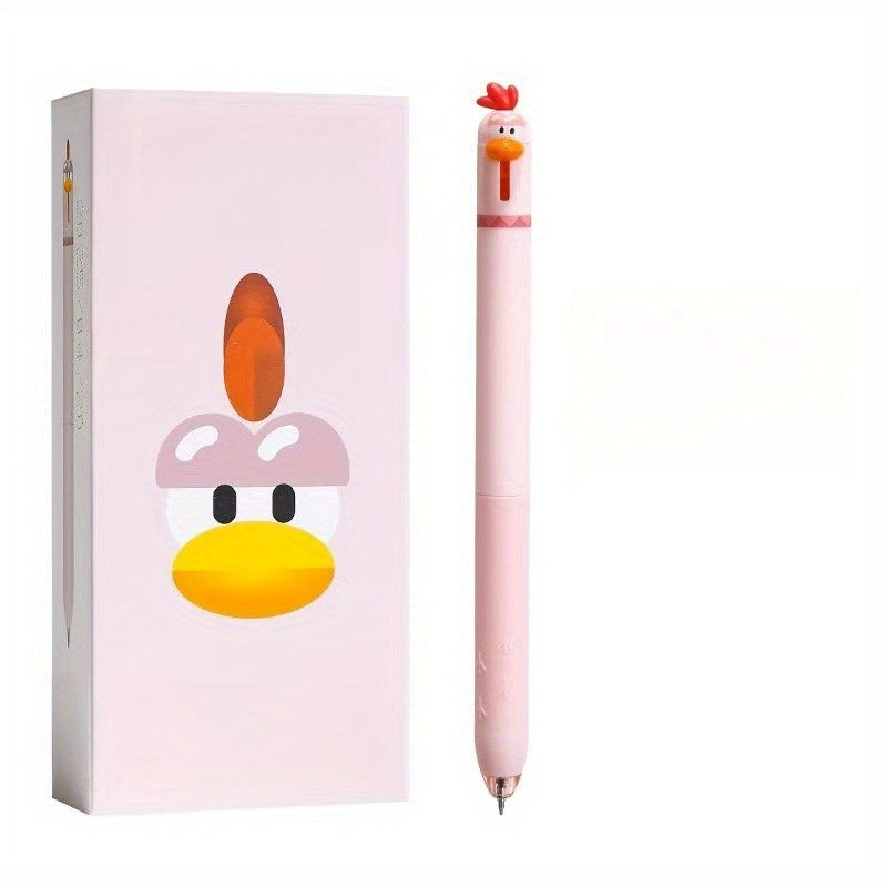 Funny Chicken-Shaped Ballpoint Pens - Cute Office & School Supplies with Retractable Button Closure, Quick-Dry Ink, 0.5mm Fine Tip - Fun Desk Decor in White, Pink, Yellow, Black - Ideal Gift for Chicken Lovers, Students, Coworkers - Durable Plastic