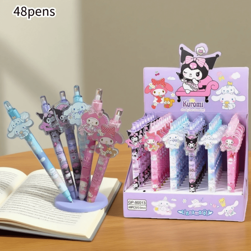 48-Pack Sanrio Gel Pen Set - Cinnamon Dog Kuromiya Melody Retractable Medium Acrylic Pens for Office and School Supplies, Fine Tip Markers, Suitable for All Seasons