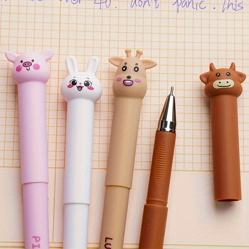 16pcs Set of Adorable Animal-Themed Erasable Pens Featuring a Cow, Pig, Rabbit, And Deer, Comes with Blue Ink Refills And Built-In Erasers, Ideal for Note-Taking And Writing, Making Them Perfect for Both Office And School Use