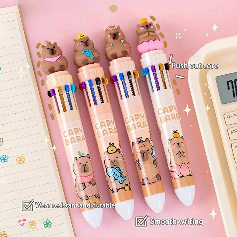 30pcs Capybara Retractable Ballpoint Pens, 0.5mm Fine Tip, Assorted Colors - Cute Cartoon Design with Colorful Ink for School, Office, and Art Supplies, Office Stationery | Playful Design | Vibrant Colors