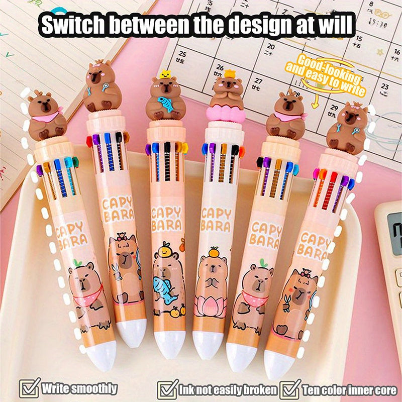 30pcs Capybara Retractable Ballpoint Pens, 0.5mm Fine Tip, Assorted Colors - Cute Cartoon Design with Colorful Ink for School, Office, and Art Supplies, Office Stationery | Playful Design | Vibrant Colors