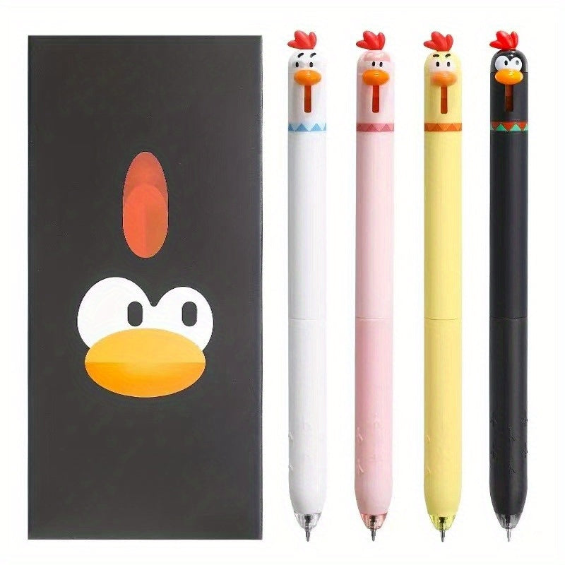 16 fun chicken shaped button fountain pens in four different colors, stress relieving office signature black pen, 0.5mm quick drying writing pen, creative neutral pen, suitable for writing and office