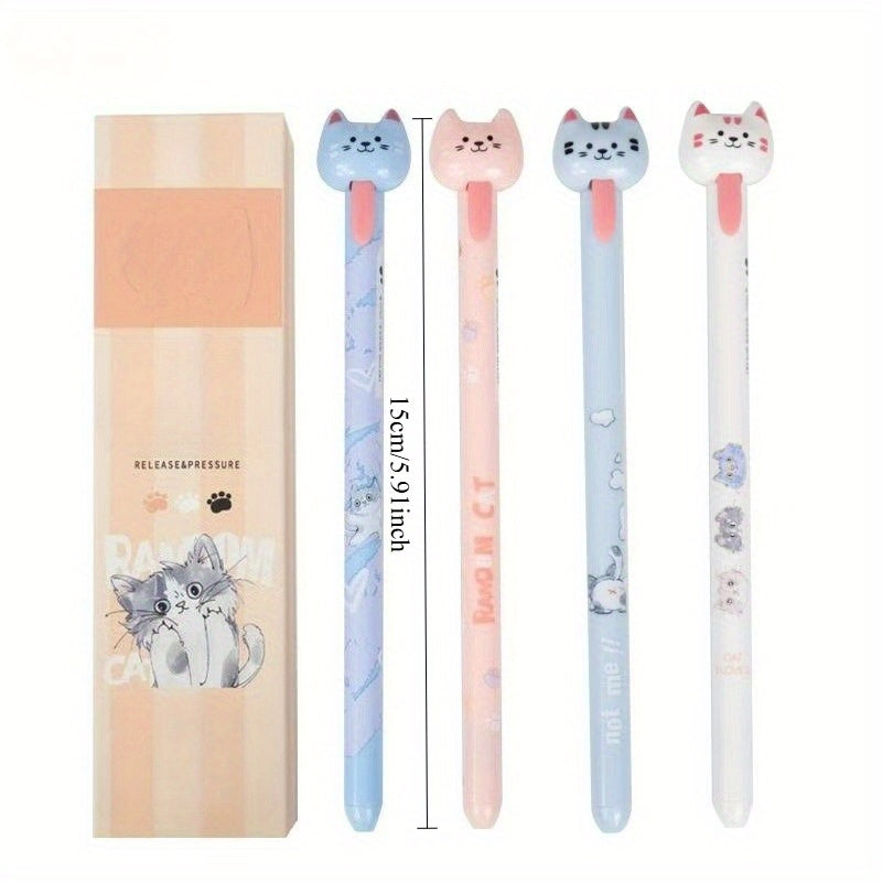 4pcs/ 1set Four different colors of funny cats pull-out gel pens, decompression office signature black pens, quick-drying writing pens, creative gel pens, can be used for writing and office work.