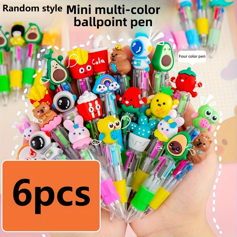 6pcs Cute Retractable Ballpoint Pens, Ergonomic Round Body, Medium Nib, PVC Material, Stick Pen Structure, Assorted Adorable Designs (Cupcake, Robot, Starfish, etc.), Ideal for School & Office Supplies, Cute Pens