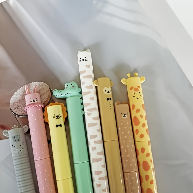 Cute Animal Shaped Gel Pens Set (8 Designs) - Adorable Cartoon Character Pens for School & Office Supplies, Fun Party Favors Gifts, Retractable, Medium Point, Plastic, with 8 Unique Designs (Giraffe, Lion, Elephant, Panda, Rabbit, Cat, Dog, Bear) for