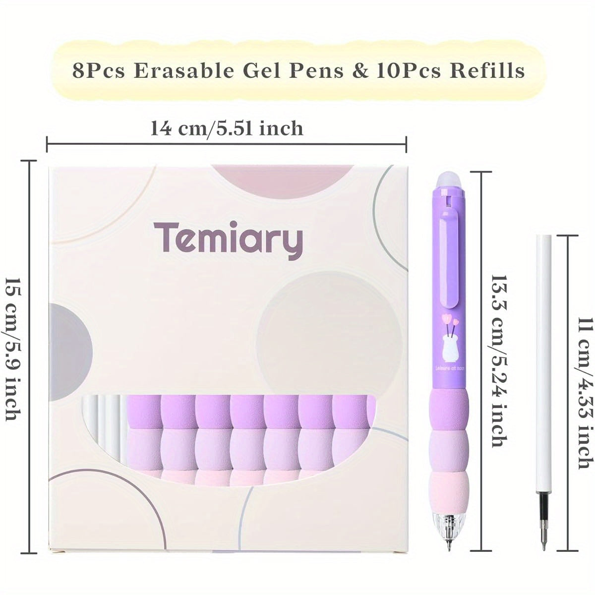 18pcs Aesthetic Retractable Erasable Gel Pens, Make Mistakes Disappear, 8 Pens & 10 Refills, Cartoon Smooth Writing Pen, 0. 5mm Black & Blue Ink Pen, Office School Supplies. ( Purple Theme, Cute Gel Pens, Pens Set, Cute Pens, Pens for, School Stationery,