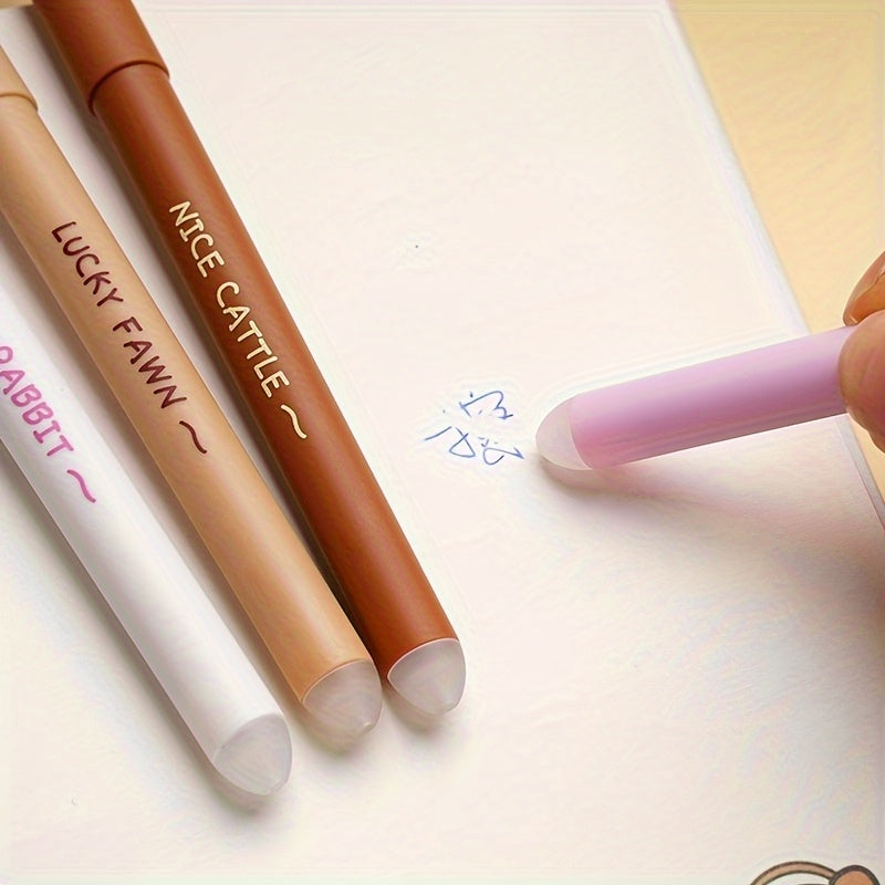 16pcs Set of Adorable Animal-Themed Erasable Pens Featuring a Cow, Pig, Rabbit, And Deer, Comes with Blue Ink Refills And Built-In Erasers, Ideal for Note-Taking And Writing, Making Them Perfect for Both Office And School Use