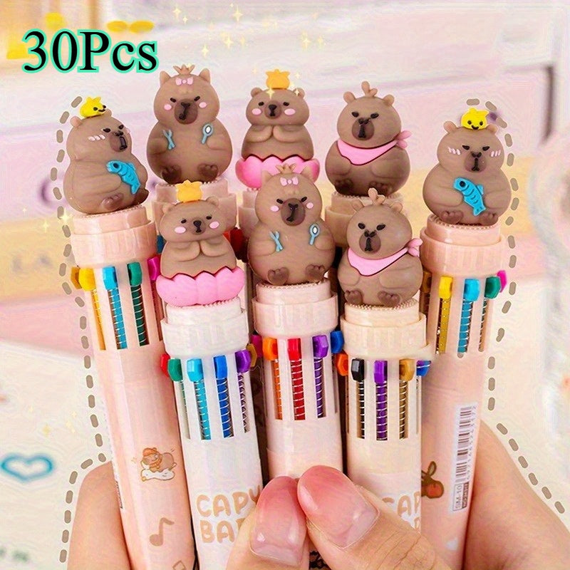 30pcs Capybara Retractable Ballpoint Pens, 0.5mm Fine Tip, Assorted Colors - Cute Cartoon Design with Colorful Ink for School, Office, and Art Supplies, Office Stationery | Playful Design | Vibrant Colors