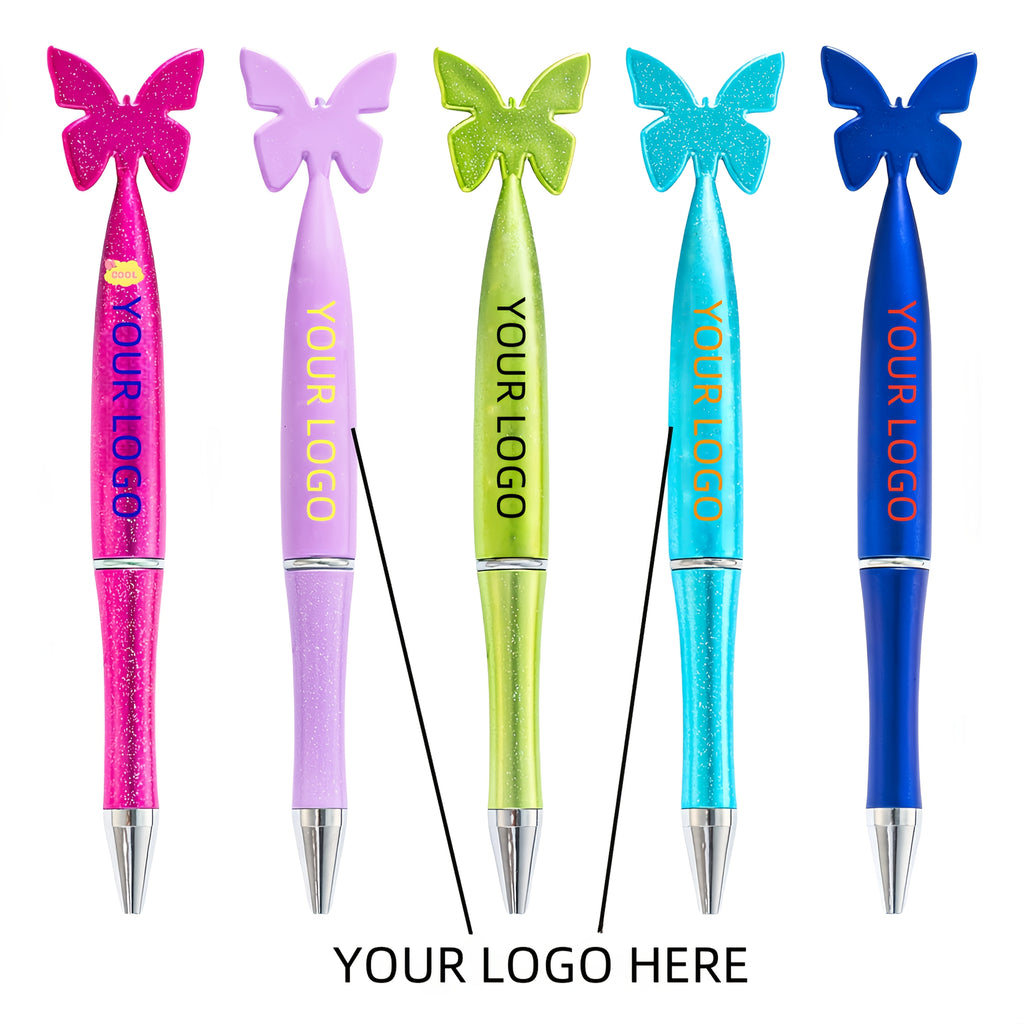 Free Custom Logo 100pcs/200pcs/300pcs Plastic Cartoon Rotating Butterfly Pens Gift Promotional Pens with Printable Logo