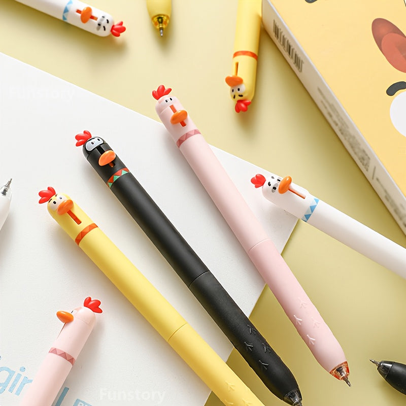 8 Pack Funny Cute Duck Chicken Gel Pens 0.5mm Black Ink Quick Dry Click Twist Combo ST Tip Extra Smooth for School Office, Study Tools, Office Stationery, Cute Design, Playful Pens, Quick Dry Ink, Ergonomic Grip, Gel Pen Set, Twist Mechanism, Creative