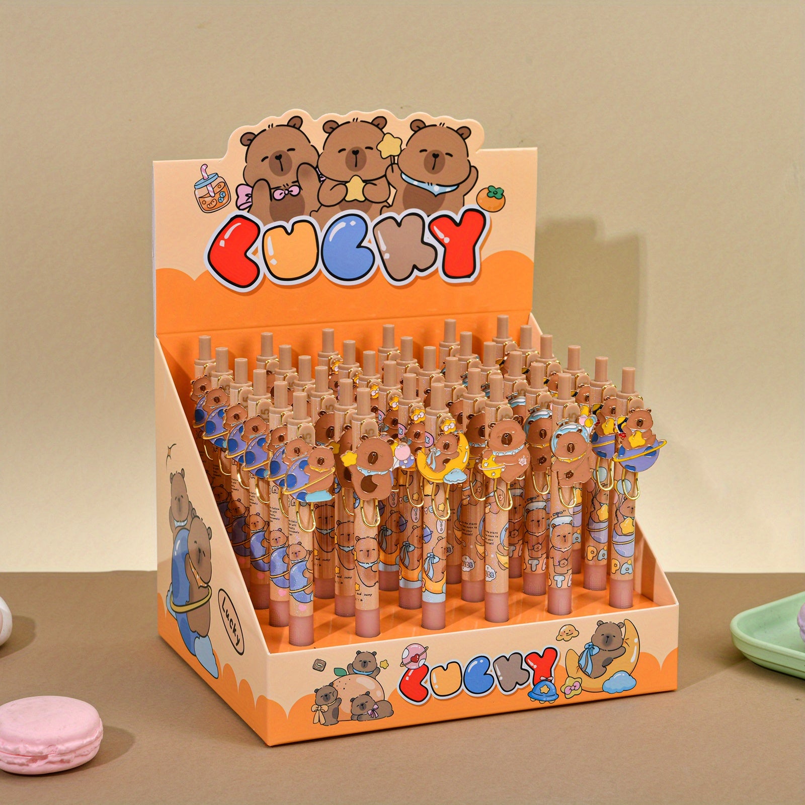 6pcs Capybara Gel Pen Set, Retractable Gel Pens with Brown Barrels, 0.5Mm Nibs, Back-To-School Stationery, Halloween And Christmas Stationery Gifts.