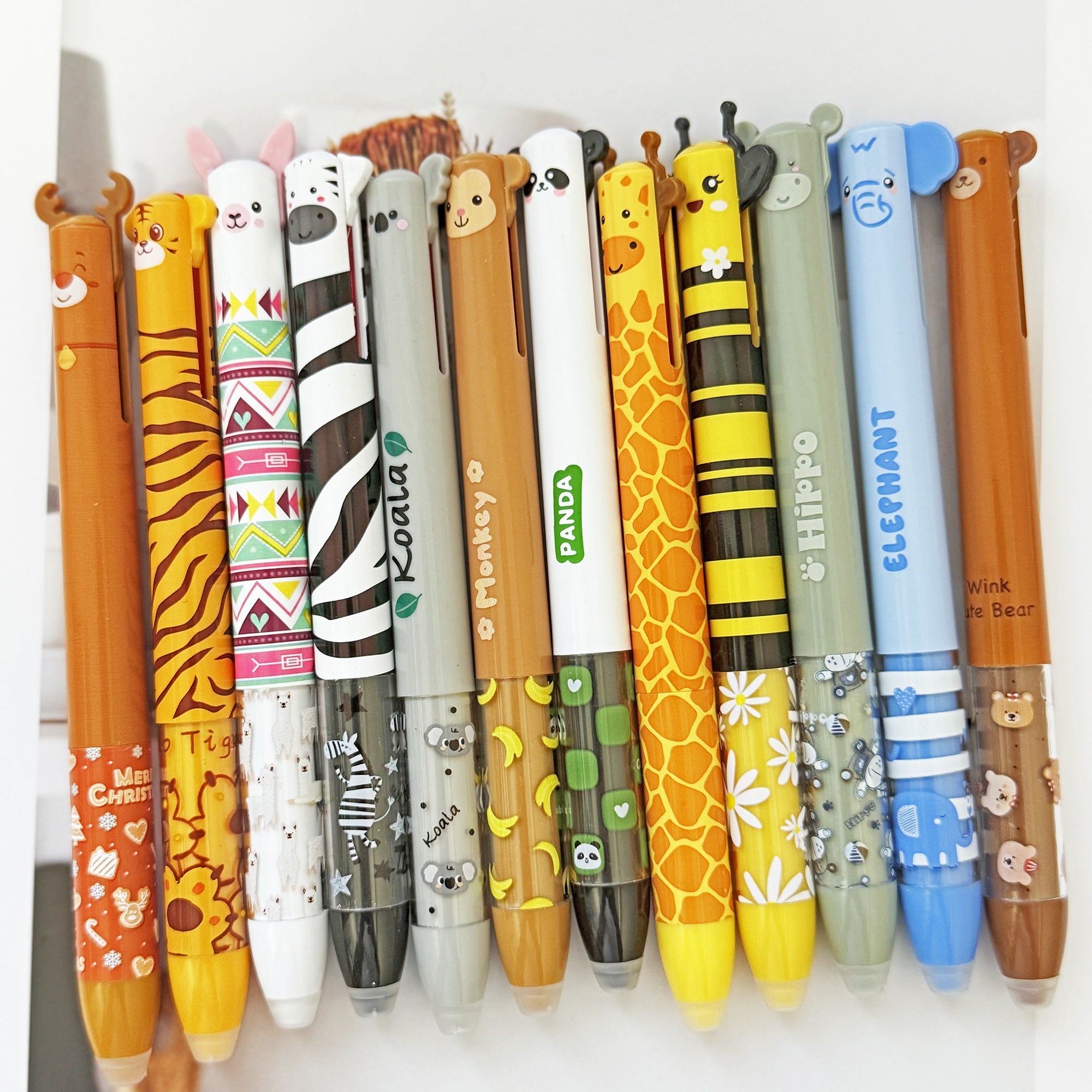 [Cute Gel Pens] 6pcs/12pcs Erasable Gel Pens, Double Retractable Clicks | Cute Zoo Theme, One Pen Two Colors Blue and Red Color Ink Pen with Eraser Clear, Smooth Writing for Journaling School & Office Supplies