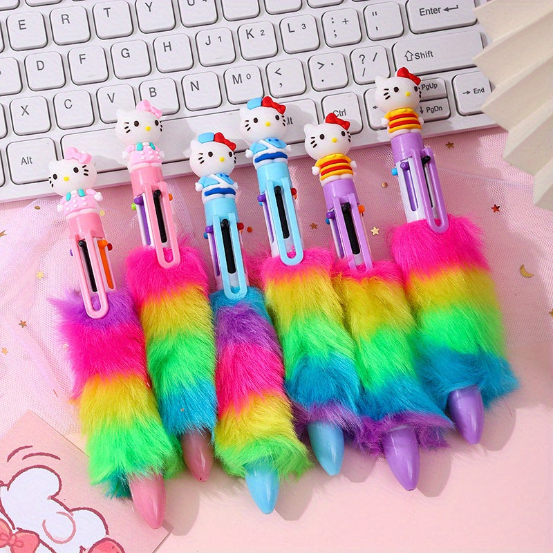 36 for hello kitty Cartoon Cute Sanrio 6-Color Plush Ballpoint Pen Set - Retractable, Fine Point, Durable Plastic, Ideal for Students & Office Use, Student Stationery Gift|Playful Design|Durable Plastic Pen, for Hello Kitty Accessories