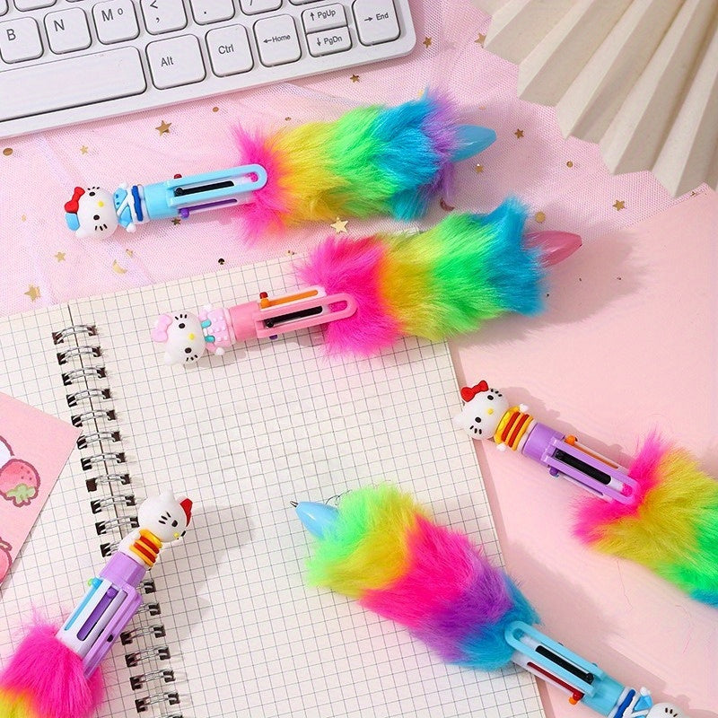 36 for hello kitty Cartoon Cute Sanrio 6-Color Plush Ballpoint Pen Set - Retractable, Fine Point, Durable Plastic, Ideal for Students & Office Use, Student Stationery Gift|Playful Design|Durable Plastic Pen, for Hello Kitty Accessories