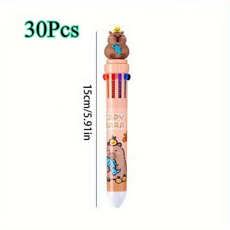 30pcs Capybara Retractable Ballpoint Pens, 0.5mm Fine Tip, Assorted Colors - Cute Cartoon Design with Colorful Ink for School, Office, and Art Supplies, Office Stationery | Playful Design | Vibrant Colors