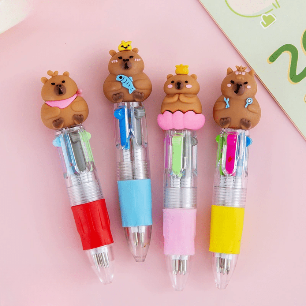 [20pcs 4-in-1 Pen] 20pcs Multi-Color Round Four-In-One Color Pen, Fine Tip Retractable Capybara Ballpoint Pens | Used for Party Gifts Back to School Gifts Classroom Rewards Bulk Gifts for Students Office Stationery