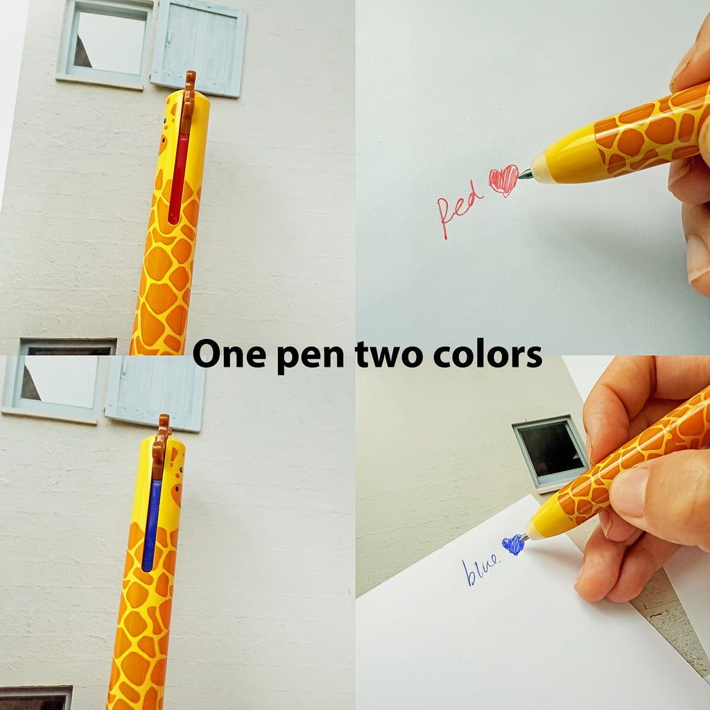 [Cute Gel Pens] 6pcs/12pcs Erasable Gel Pens, Double Retractable Clicks | Cute Zoo Theme, One Pen Two Colors Blue and Red Color Ink Pen with Eraser Clear, Smooth Writing for Journaling School & Office Supplies