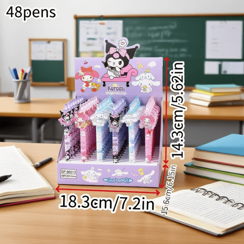 48-Pack Sanrio Gel Pen Set - Cinnamon Dog Kuromiya Melody Retractable Medium Acrylic Pens for Office and School Supplies, Fine Tip Markers, Suitable for All Seasons