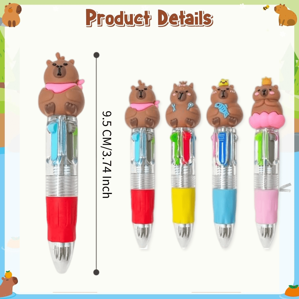 [20pcs 4-in-1 Pen] 20pcs Multi-Color Round Four-In-One Color Pen, Fine Tip Retractable Capybara Ballpoint Pens | Used for Party Gifts Back to School Gifts Classroom Rewards Bulk Gifts for Students Office Stationery
