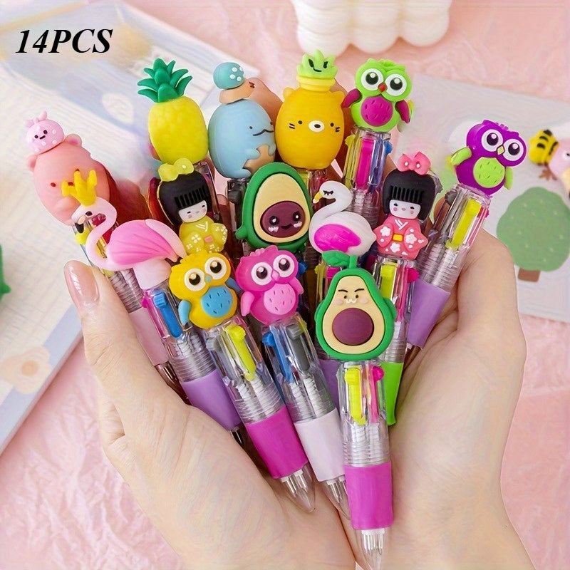 14pcs 14pcs Cartoon Retractable Ballpoint Pen Set-Fluent Writing, Ideal for Students And Office Workers for Christmas, Fun Design, Creative Gifts, Suitable for Further Study Birthday Party