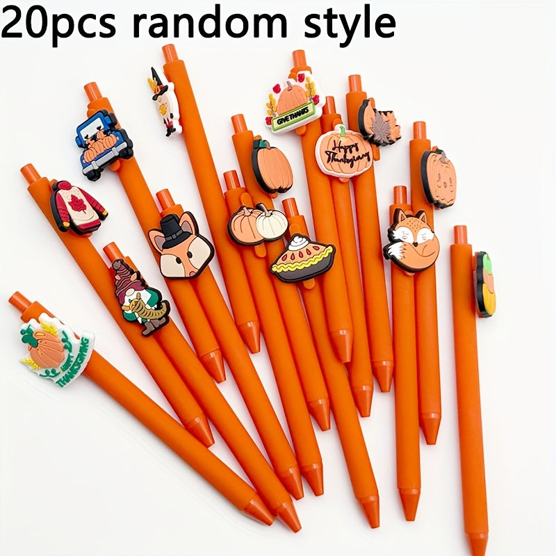 20pcs of Cartoon Maple Leaf Pumpkin-Shaped Orange Pen Barrels, Retractable And Reusable Ballpoint Pens, Comfortable Grip, 1.0Mm Medium Point, Black Ink, Thanksgiving Writing Supplies for Students, a Small Gift for Classmates at The Start of School.