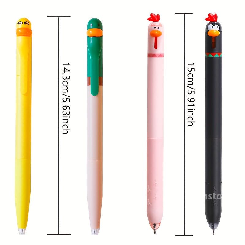8 Pack Funny Cute Duck Chicken Gel Pens 0.5mm Black Ink Quick Dry Click Twist Combo ST Tip Extra Smooth for School Office, Study Tools, Office Stationery, Cute Design, Playful Pens, Quick Dry Ink, Ergonomic Grip, Gel Pen Set, Twist Mechanism, Creative