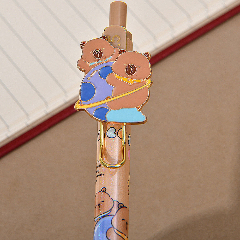 6pcs Capybara Gel Pen Set, Retractable Gel Pens with Brown Barrels, 0.5Mm Nibs, Back-To-School Stationery, Halloween And Christmas Stationery Gifts.