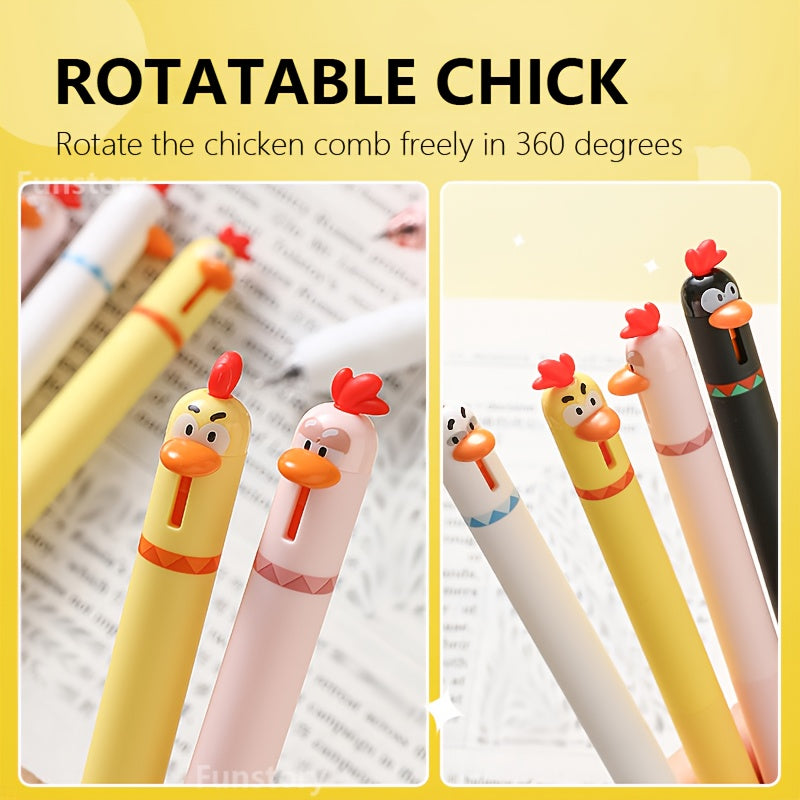 8 Pack Funny Cute Duck Chicken Gel Pens 0.5mm Black Ink Quick Dry Click Twist Combo ST Tip Extra Smooth for School Office, Study Tools, Office Stationery, Cute Design, Playful Pens, Quick Dry Ink, Ergonomic Grip, Gel Pen Set, Twist Mechanism, Creative