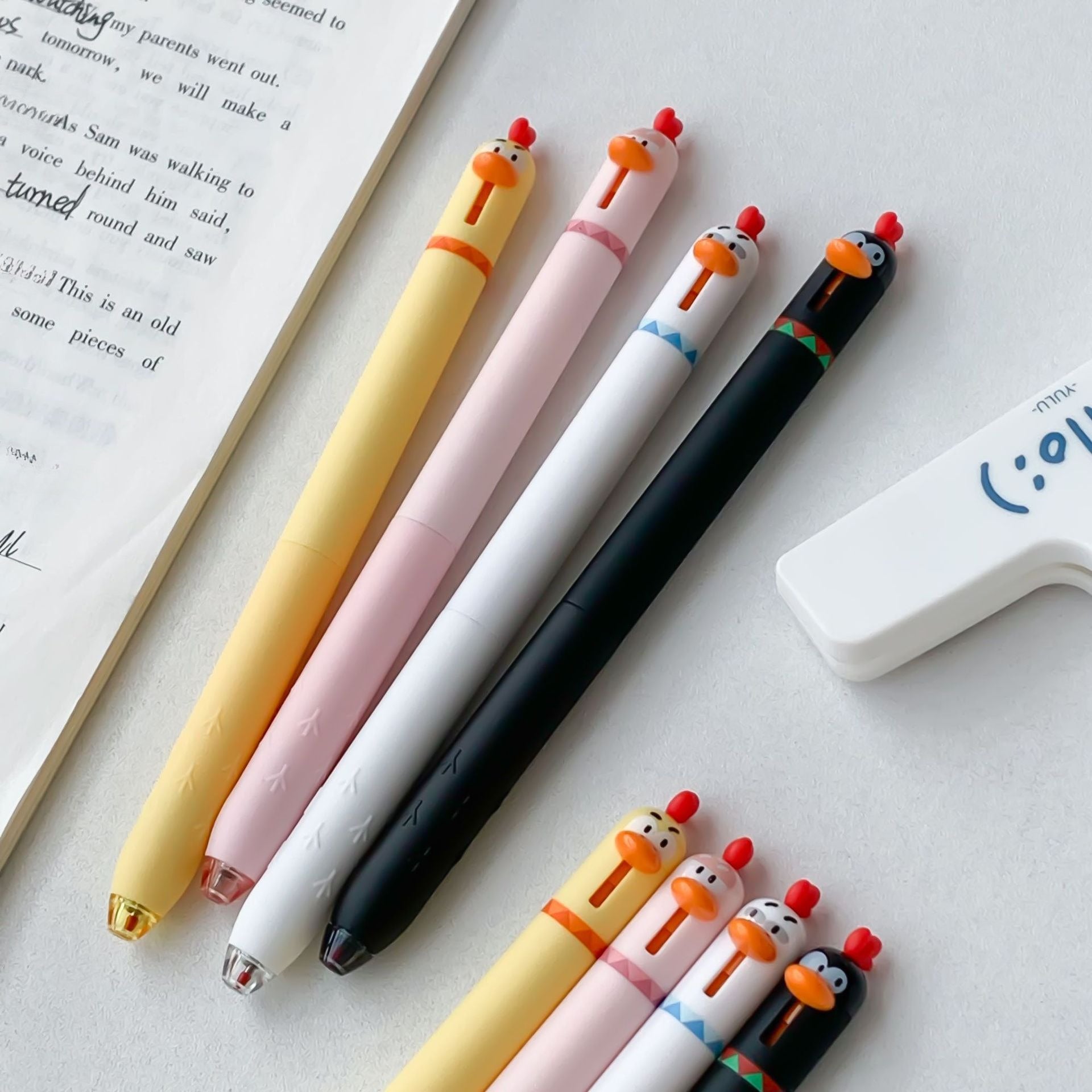 16 fun chicken shaped button fountain pens in four different colors, stress relieving office signature black pen, 0.5mm quick drying writing pen, creative neutral pen, suitable for writing and office