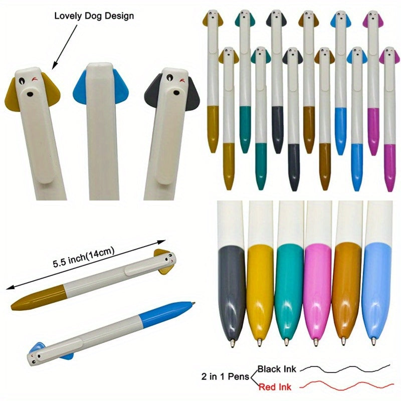 24pcs Dog Ballpoint Pen Cute Cartoon Animal Pens 2in 1 Retractable Pen Black Red Gel Ink for Office School Stationery Supplies, Note Taking Accessory, Everyday Writing Tool, Animal Themed Pen, Gel Ink Pen, Dog Shape Pen, Cute Cartoon Design, Smooth Gel