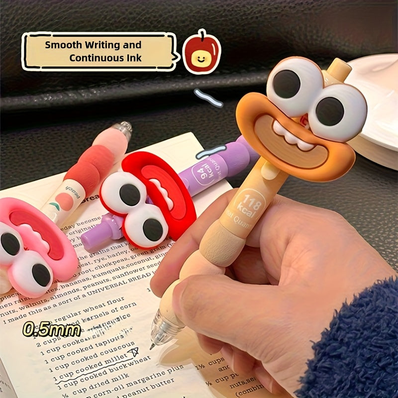 4 cute big-eyed and big-mouthed funny pens, retractable medium-sized pen tips, black ink, plastic rubber handle, suitable for both hands, suitable for daily writing and office use, learning supplies, stationery, student prizes, lovely gifts for holiday