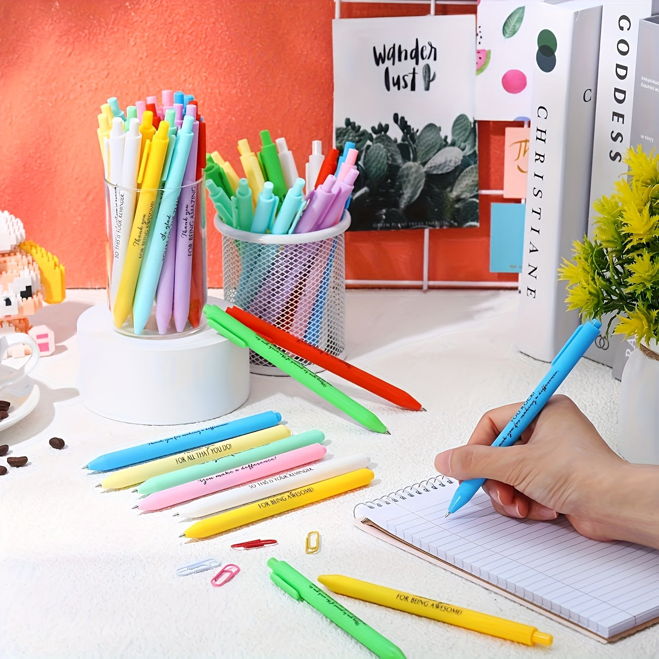 60pcs/set of customized inspirational macaron ballpoint pens, black ink cartridge, can be used as back-to-school season, Christmas and various holiday party gifts, company slogan customization, Corporate Giveaways, Inspirational Presents, Stylish