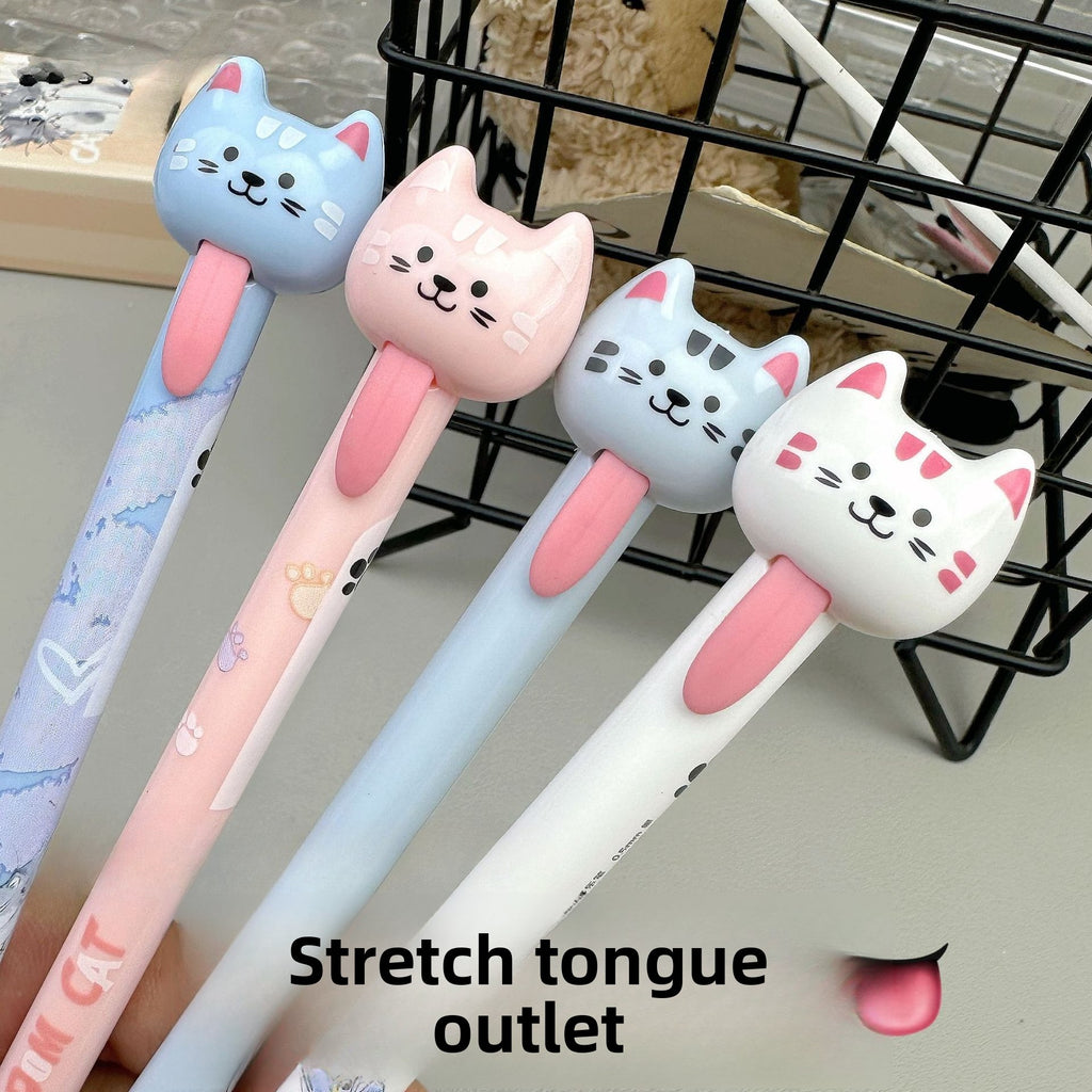 4pcs/ 1set Four different colors of funny cats pull-out gel pens, decompression office signature black pens, quick-drying writing pens, creative gel pens, can be used for writing and office work.