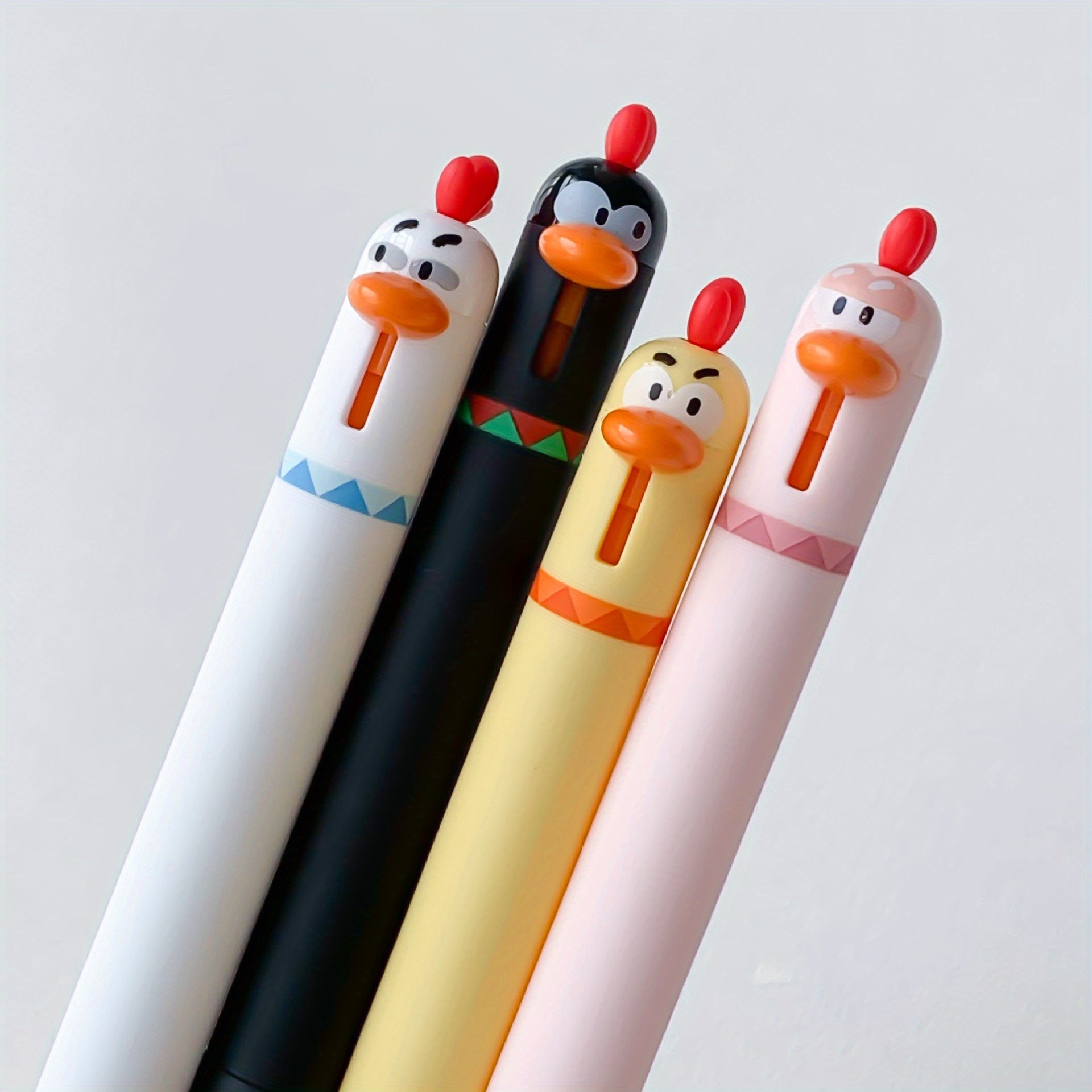 16 fun chicken shaped button fountain pens in four different colors, stress relieving office signature black pen, 0.5mm quick drying writing pen, creative neutral pen, suitable for writing and office