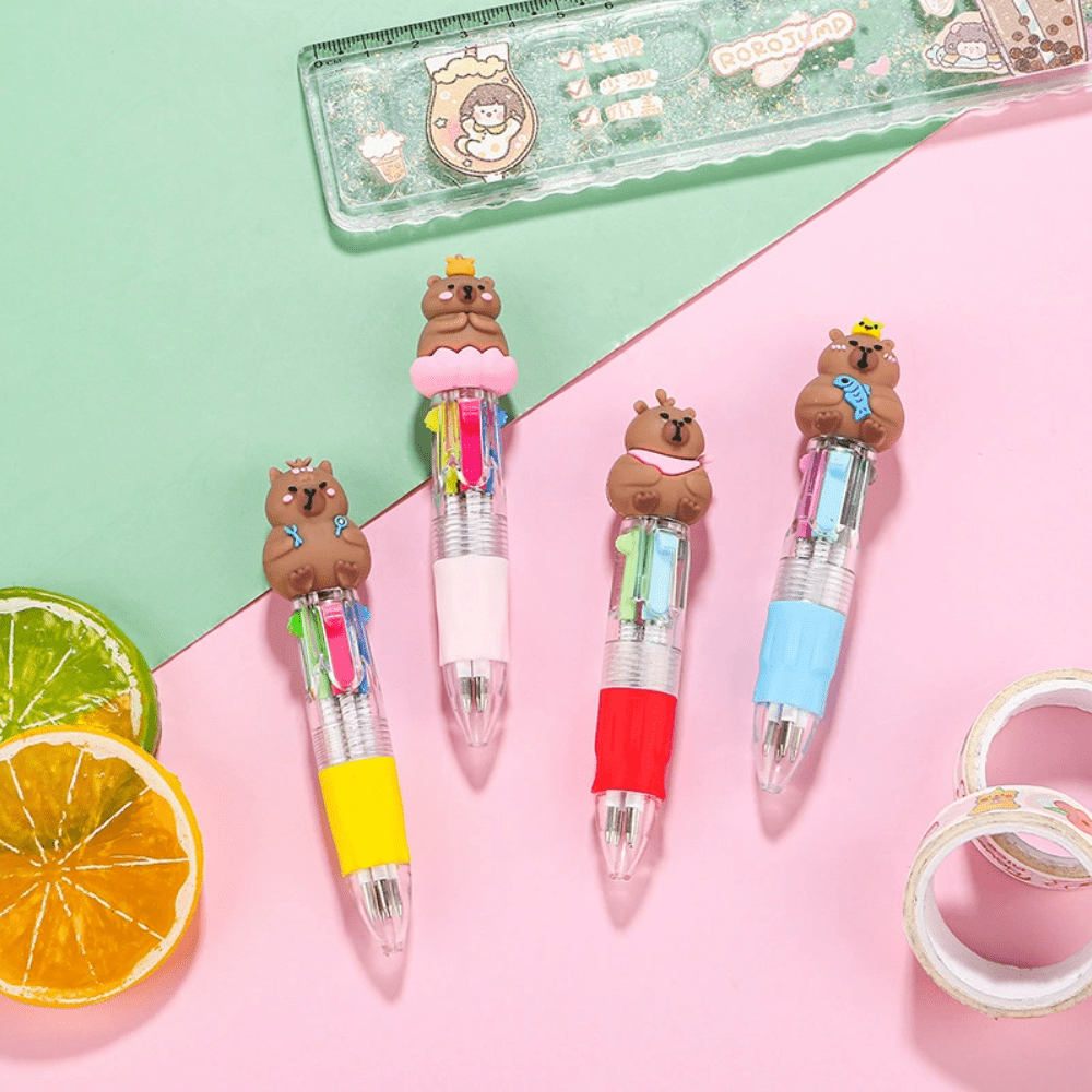 [20pcs 4-in-1 Pen] 20pcs Multi-Color Round Four-In-One Color Pen, Fine Tip Retractable Capybara Ballpoint Pens | Used for Party Gifts Back to School Gifts Classroom Rewards Bulk Gifts for Students Office Stationery