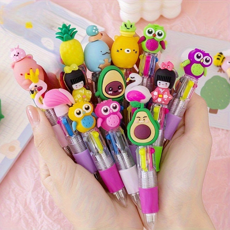 A Collection of 30 Charming And Delightful Retractable Ballpoint Pens Featuring an Ergonomic Round Body, Medium Nib, Made from PVC Material, with a Stick Pen Design, Showcasing Various Cute Patterns, Perfect for School And Office Use.
