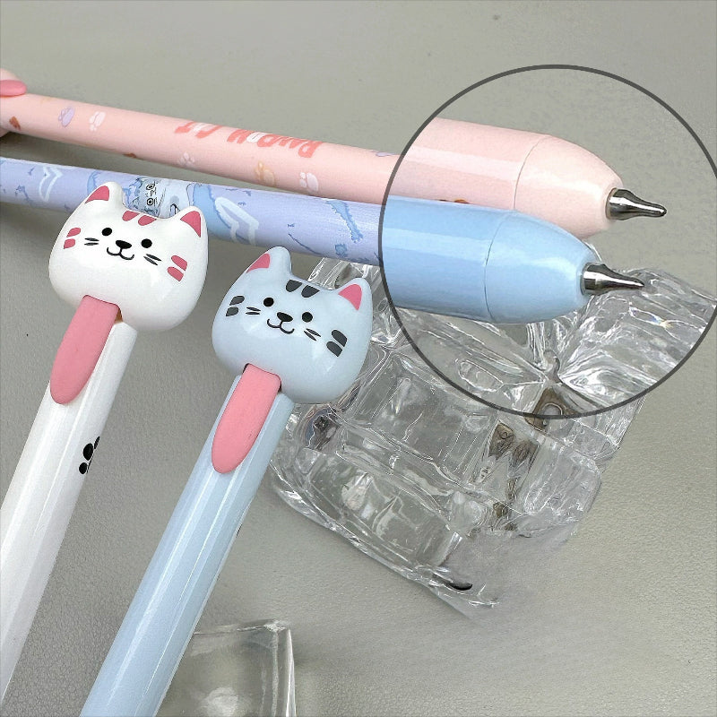 4pcs/ 1set Four different colors of funny cats pull-out gel pens, decompression office signature black pens, quick-drying writing pens, creative gel pens, can be used for writing and office work.
