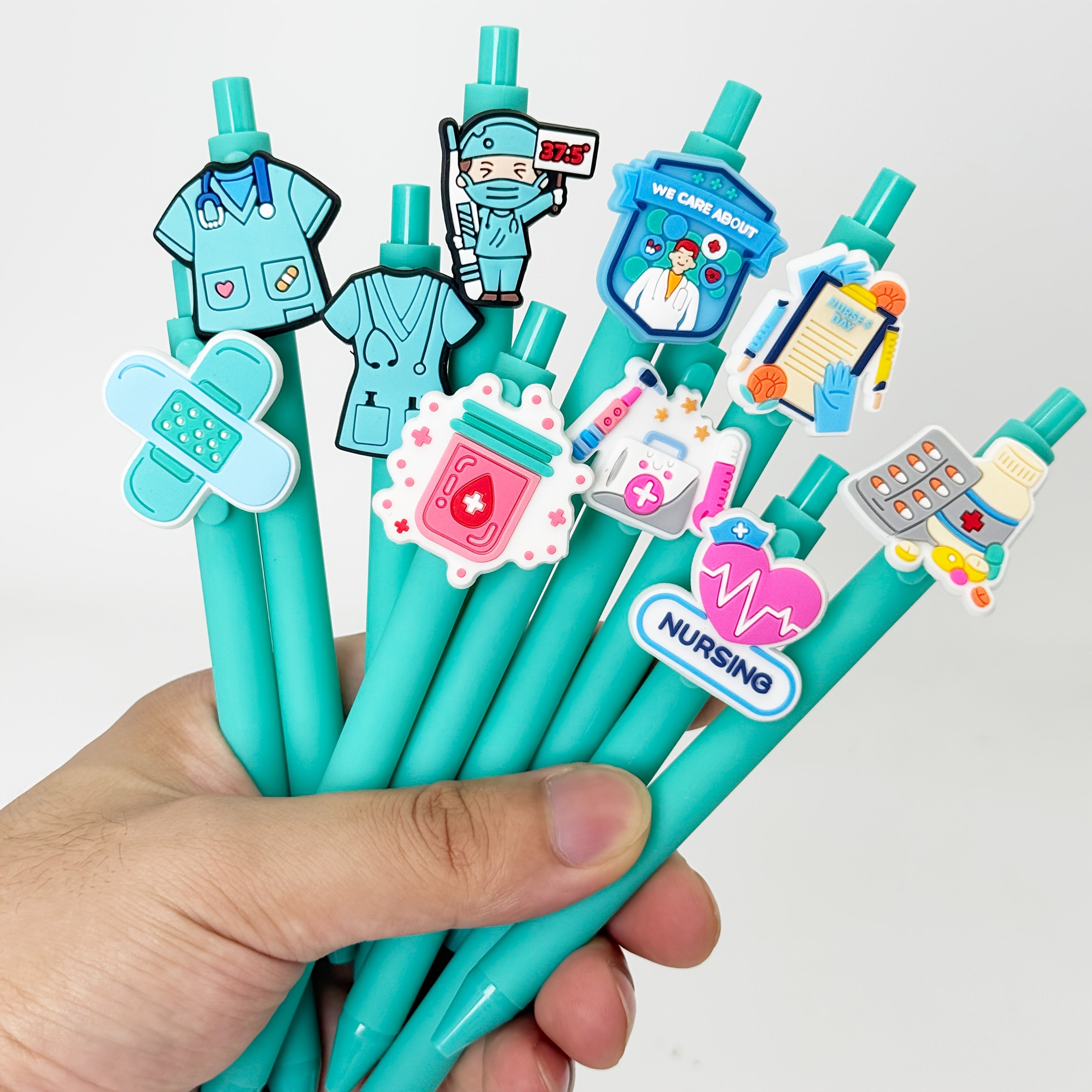 12/25 Retractable Ballpoint Pens from The Medical Series, in Teal Color, Designed for Doctors And Nurses, Featuring a Press Mechanism with Black Ink Refills, Perfect for Signing Medical Documents, And a Fun Office Stationery Gift.