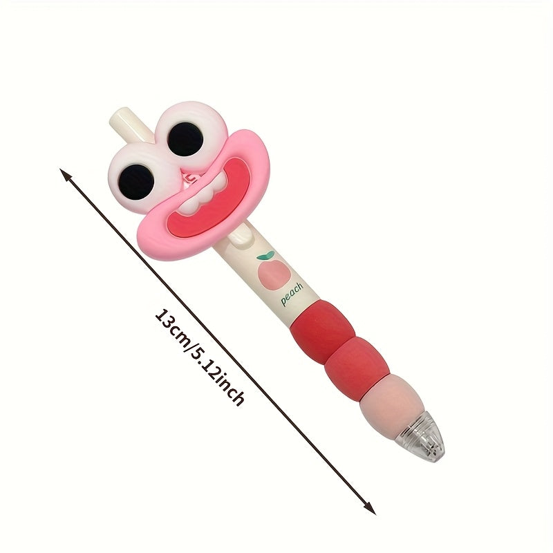 4 cute big-eyed and big-mouthed funny pens, retractable medium-sized pen tips, black ink, plastic rubber handle, suitable for both hands, suitable for daily writing and office use, learning supplies, stationery, student prizes, lovely gifts for holiday