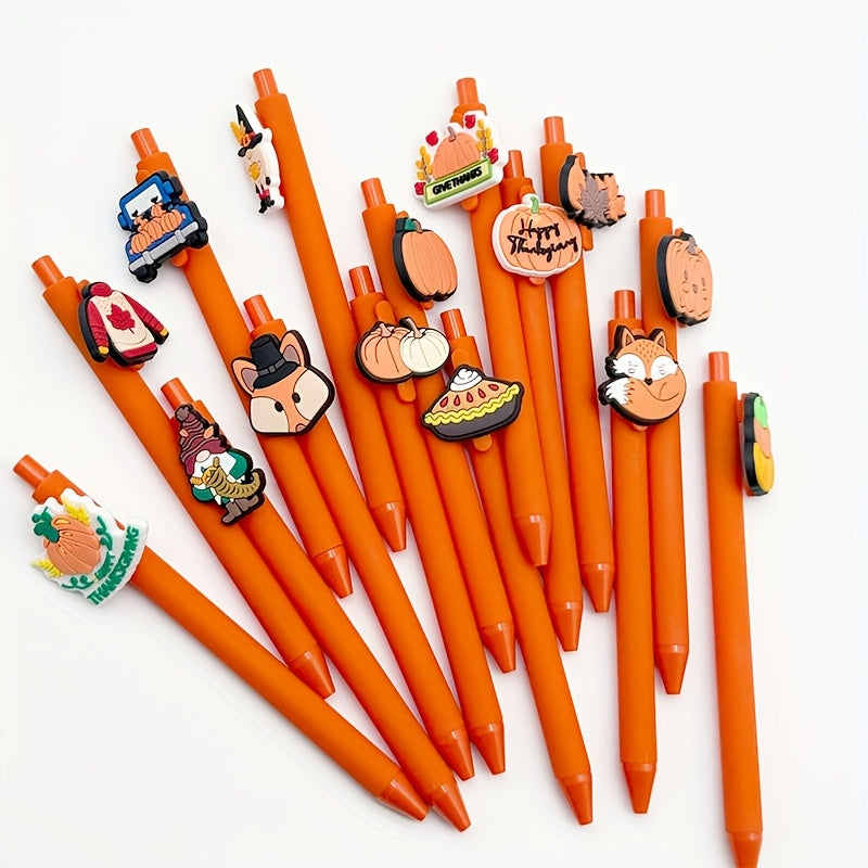 20pcs of Cartoon Maple Leaf Pumpkin-Shaped Orange Pen Barrels, Retractable And Reusable Ballpoint Pens, Comfortable Grip, 1.0Mm Medium Point, Black Ink, Thanksgiving Writing Supplies for Students, a Small Gift for Classmates at The Start of School.