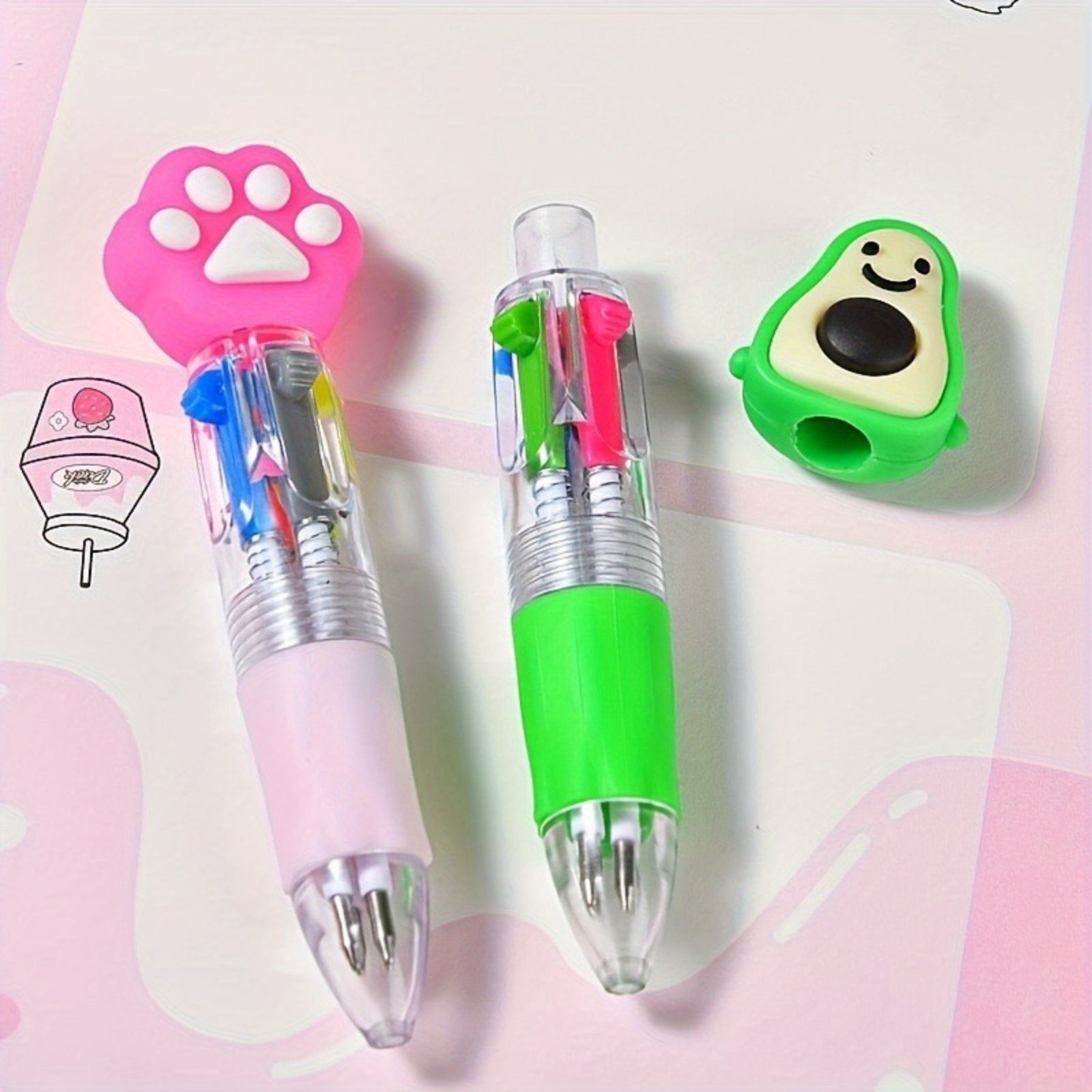 6/20pcs/set Cute Cartoon Mini Retractable Round Ballpoint Pens, 4-in-1 Colorful Round Ballpoint Pens, Medium Point, Oval Shape with Soft Silicone Grip, Suitable for School, Study Supplies, Prizes and Gifts