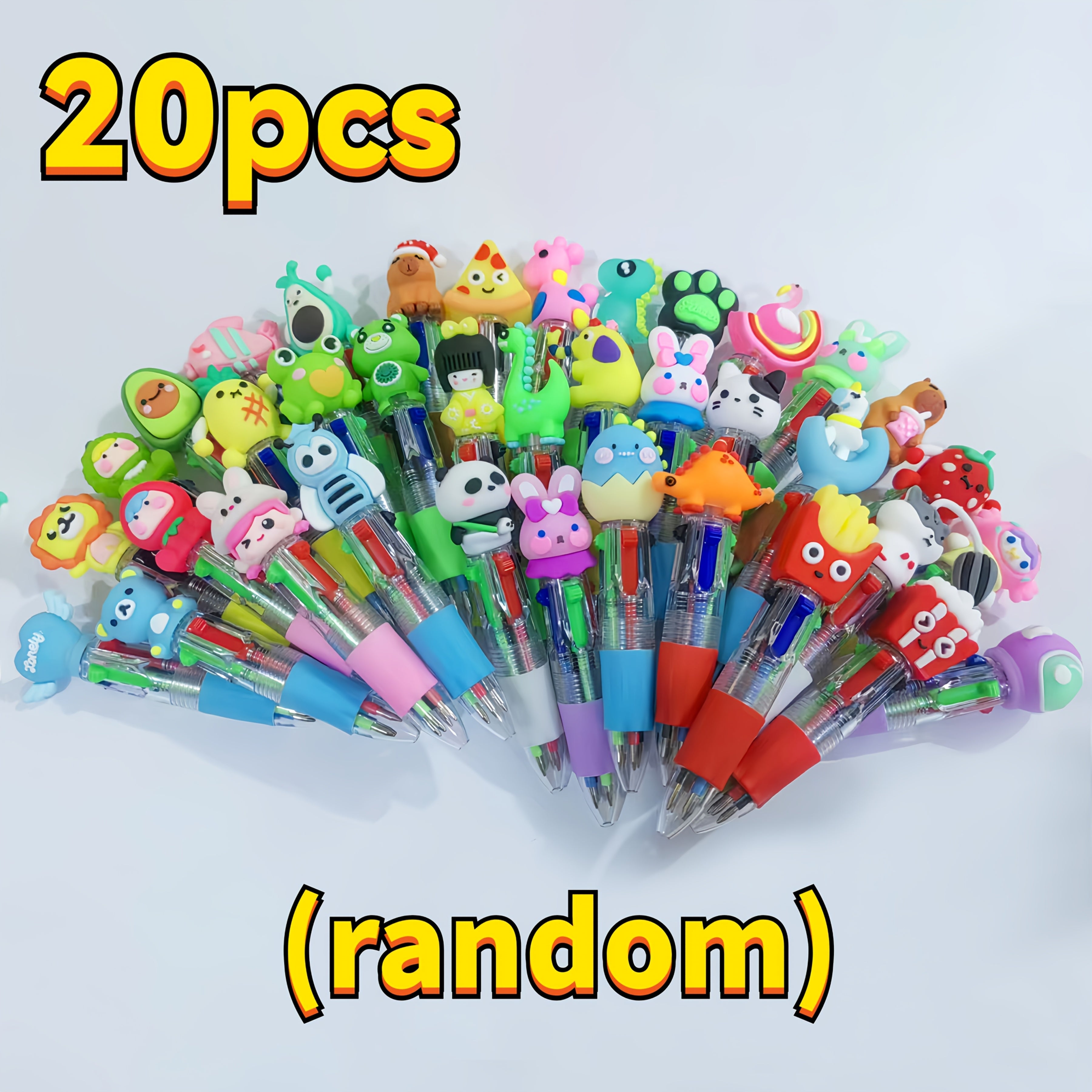 20 Cute Retractable Ballpoint Pens, Ergonomic Round Body, Mid-Point, PVC Material, Stick Structure, Various Cute Designs, Retractable Closed Type, Mid-Point Type, Ergonomic Features, Stick Structure Type, Plastic Material, for School And Office Supplies