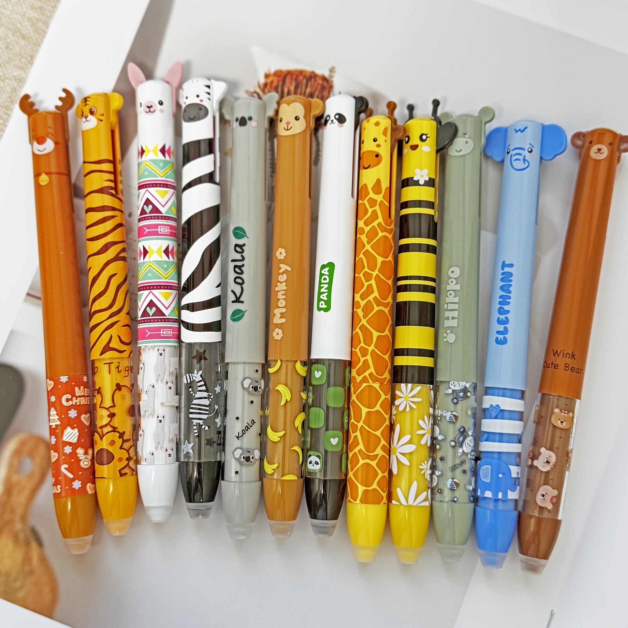[Cute Gel Pens] 6pcs/12pcs Erasable Gel Pens, Double Retractable Clicks | Cute Zoo Theme, One Pen Two Colors Blue and Red Color Ink Pen with Eraser Clear, Smooth Writing for Journaling School & Office Supplies