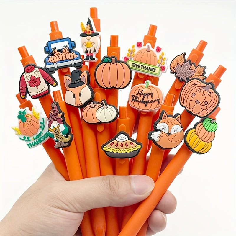 20pcs of Cartoon Maple Leaf Pumpkin-Shaped Orange Pen Barrels, Retractable And Reusable Ballpoint Pens, Comfortable Grip, 1.0Mm Medium Point, Black Ink, Thanksgiving Writing Supplies for Students, a Small Gift for Classmates at The Start of School.