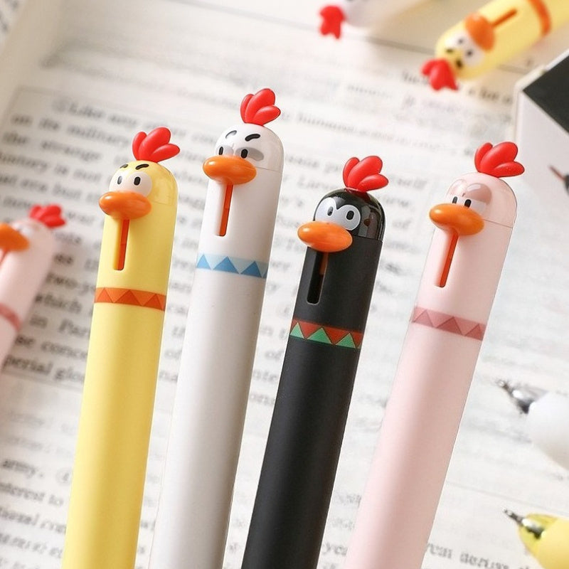16 fun chicken shaped button fountain pens in four different colors, stress relieving office signature black pen, 0.5mm quick drying writing pen, creative neutral pen, suitable for writing and office