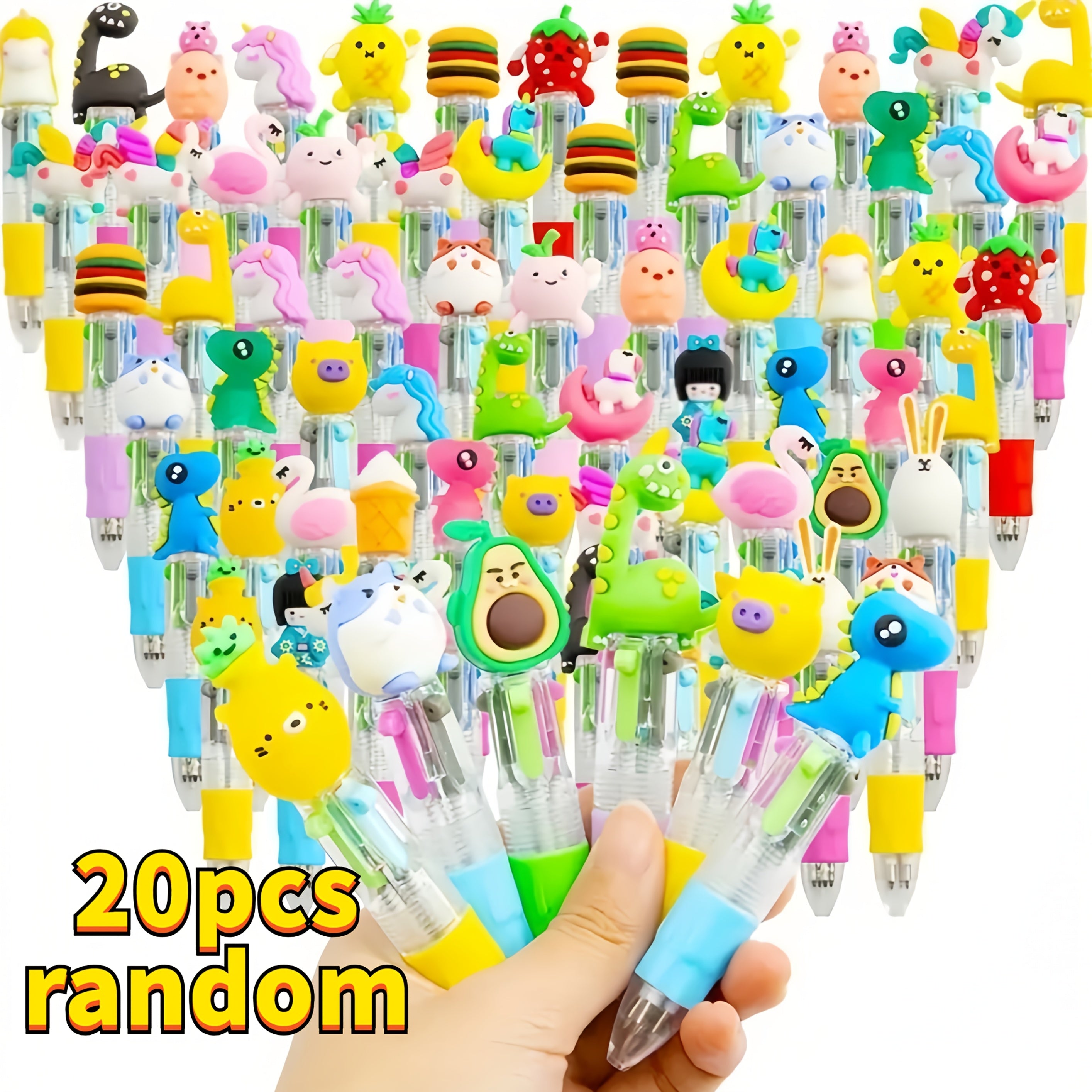 20 Cute Retractable Ballpoint Pens, Ergonomic Round Body, Mid-Point, PVC Material, Stick Structure, Various Cute Designs, Retractable Closed Type, Mid-Point Type, Ergonomic Features, Stick Structure Type, Plastic Material, for School And Office Supplies