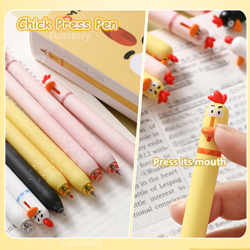 8 Pack Funny Cute Duck Chicken Gel Pens 0.5mm Black Ink Quick Dry Click Twist Combo ST Tip Extra Smooth for School Office, Study Tools, Office Stationery, Cute Design, Playful Pens, Quick Dry Ink, Ergonomic Grip, Gel Pen Set, Twist Mechanism, Creative